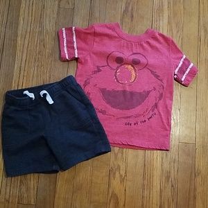 Elmo Shirt with grey shorts combo 3T